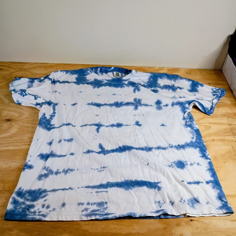 Comfort Colors Mens T-Shirt 2XL Blue White Tie Dye Heavyweight 100% Cotton Tee